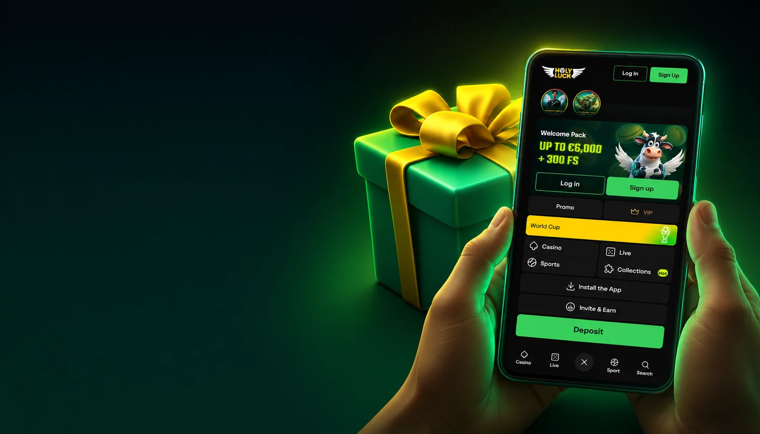 Holyluck mobiele app met welkomstbonus tot 3000 euro